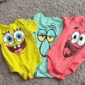 SpongeBob SquarePants Bodysuit Trio - Yellow, Aqua, Coral